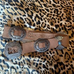 vintage y2k bebe leather concho belt w turquoise stones